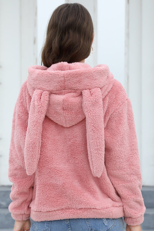 Fuzzy Long Sleeve Hoodie with Ears | Hanalas