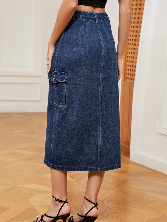 Button Down Midi Denim Skirt Trendsi Hanalas