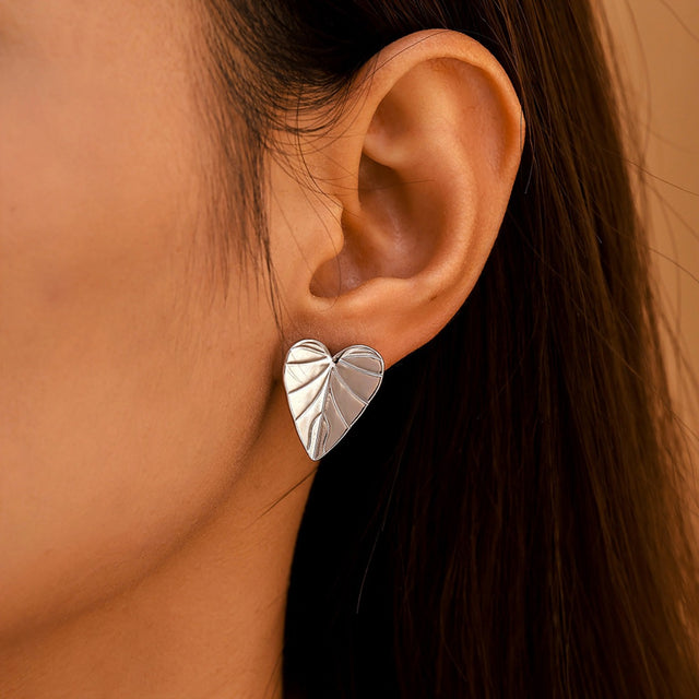 Stainless Steel Heart Leaf Stud Earring Trendsi Hanalas