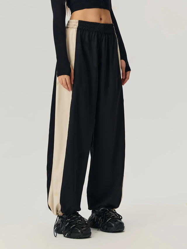 Drawstring Hem Contrast Elastic Waist Pants | Hanalas