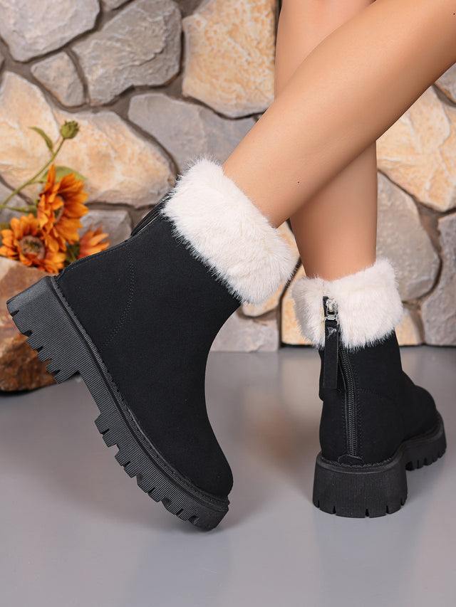 Faux Fur Trim Suede Platform Boots | Hanalas