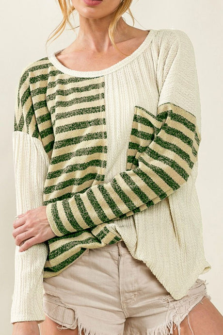 Striped Round Neck Long Sleeve Top | Hanalas