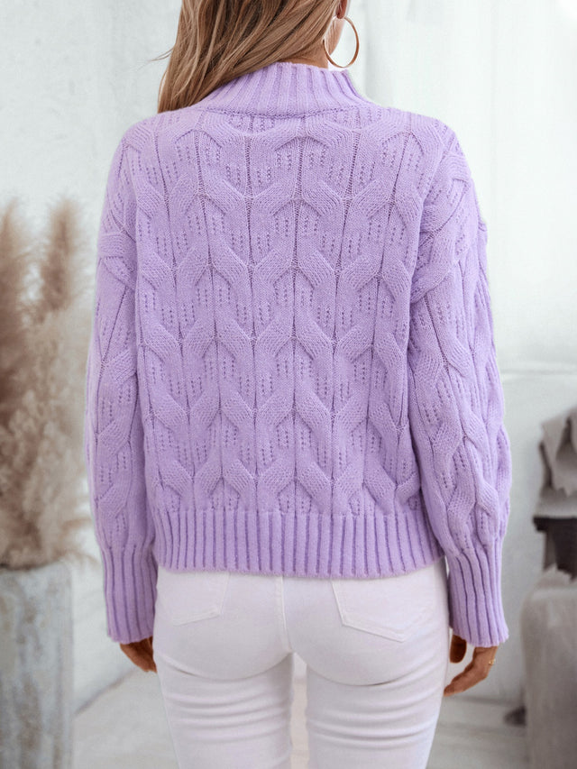 Cable Knit Mock Neck Long Sleeve Sweater Trendsi Hanalas