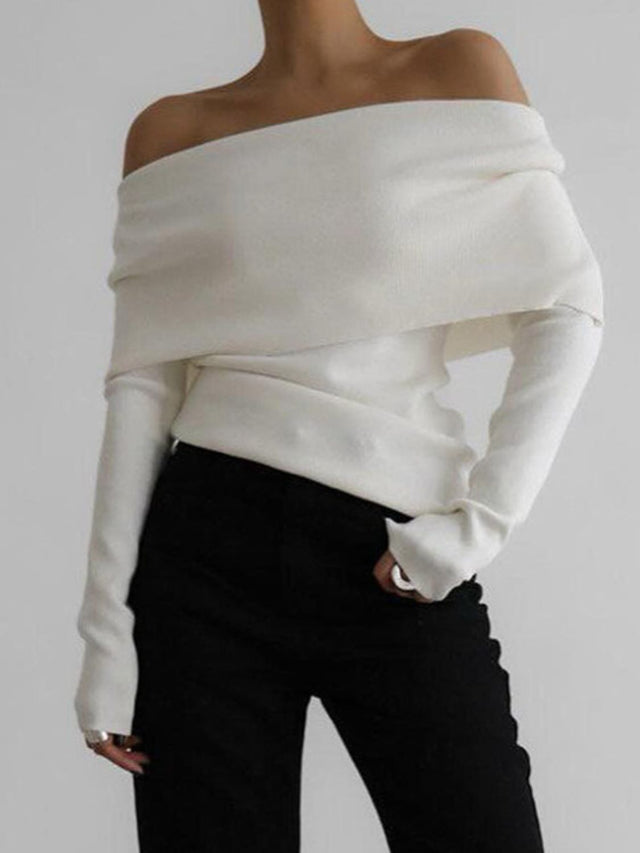 Off-Shoulder Long Sleeve Knit Top | Hanalas