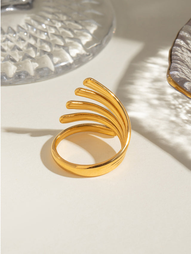 18K Gold-Plated Stainless Steel Irregular Lines Open Ring | Hanalas