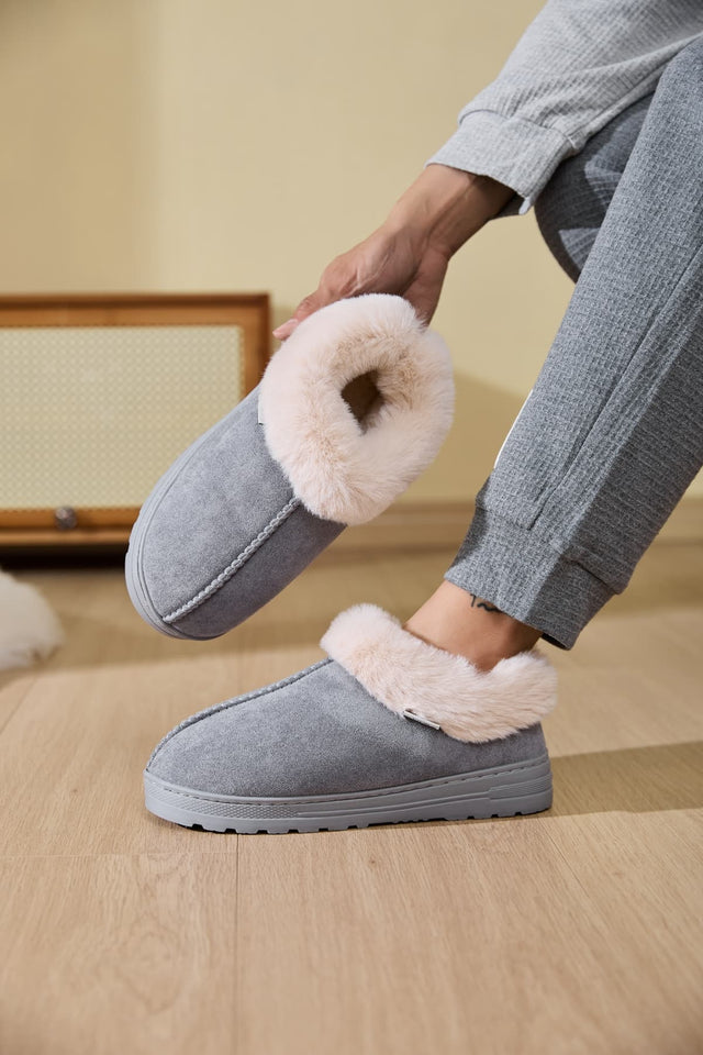 Faux Fur Round Toe Platform Slippers | Hanalas