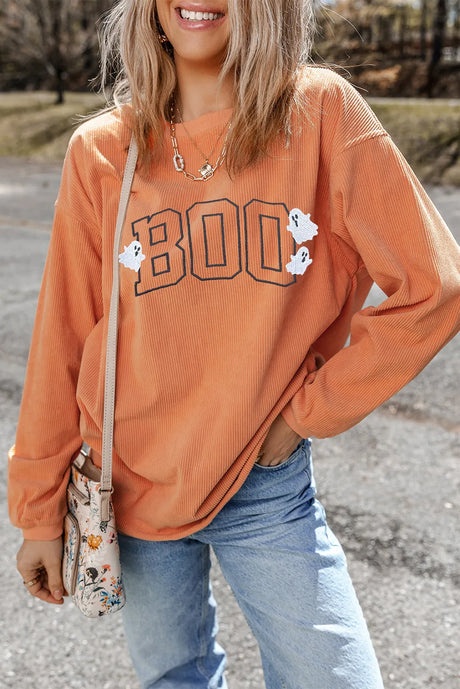 BOO Round Neck Long Sleeve Sweatshirt Trendsi Hanalas