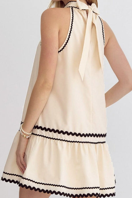 Stripe Ric Rac Trim Sleeveless Mini Dress | Hanalas