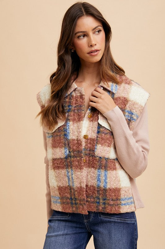 Annie Wear Faux Fur Plaid Button Up Jacket | Hanalas