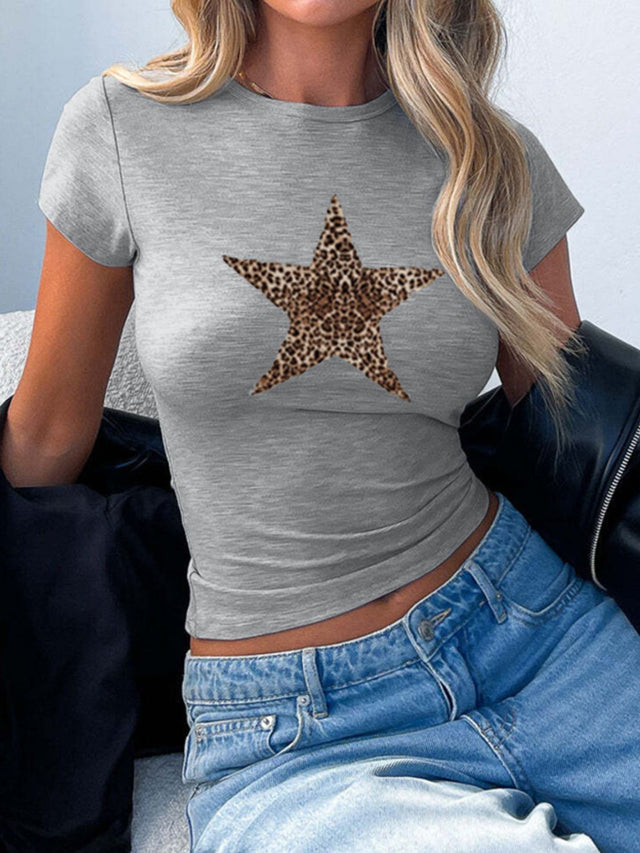 Devine Star Round Neck Short Sleeve T-Shirt | Hanalas