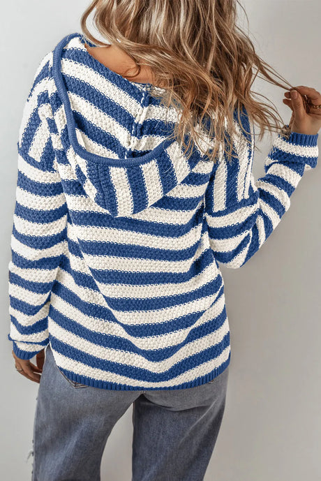 Drawstring Striped Long Sleeve Hooded Sweater Trendsi Hanalas