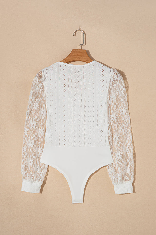 Eyelet Lace Long Sleeve Bodysuit | Hanalas