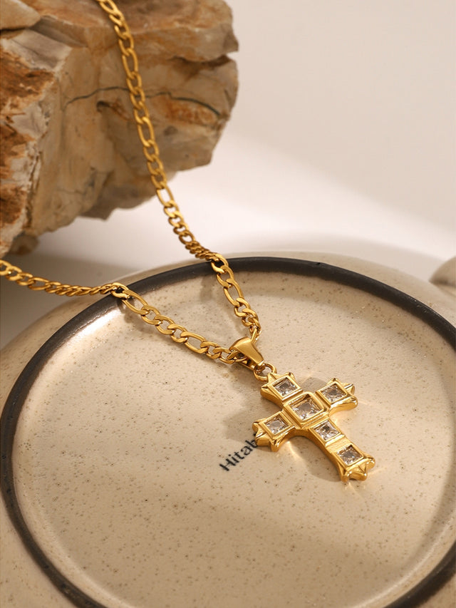 Stainless Steel Zircon Cross Pendant Necklace Trendsi Hanalas