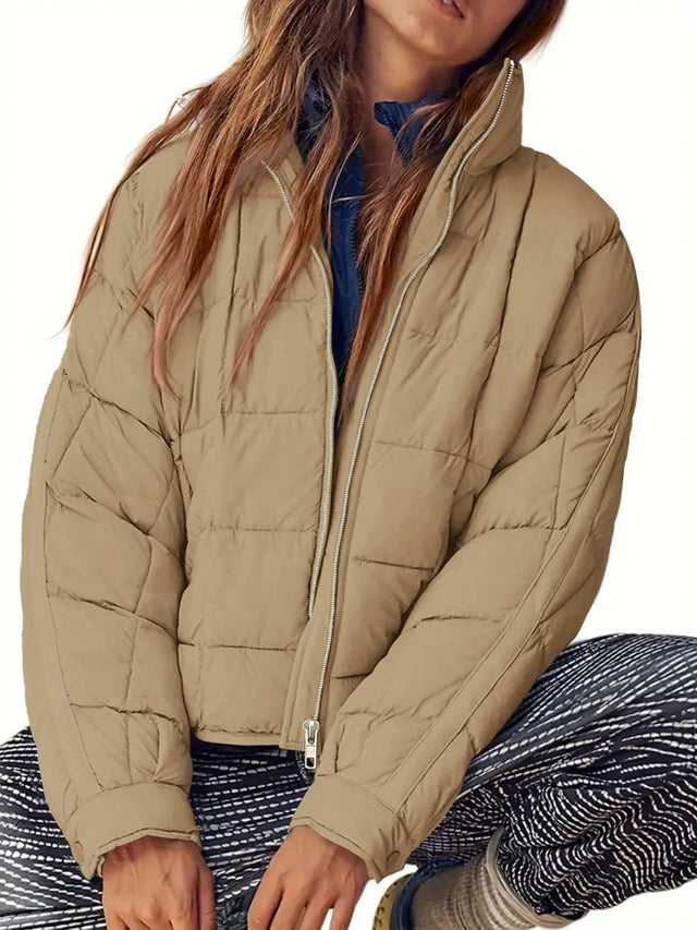 Pocketed Plaid Quilted Zip Up Winter Coat | Hanalas