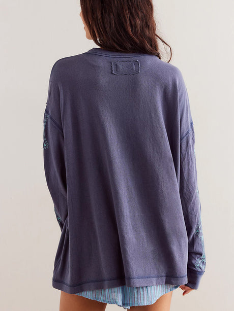 Embroidered Round Neck Long Sleeve Sweatshirt | Hanalas