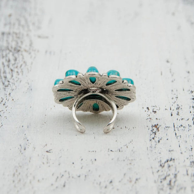 Artificial Turquoise Alloy Flower Ring | Hanalas