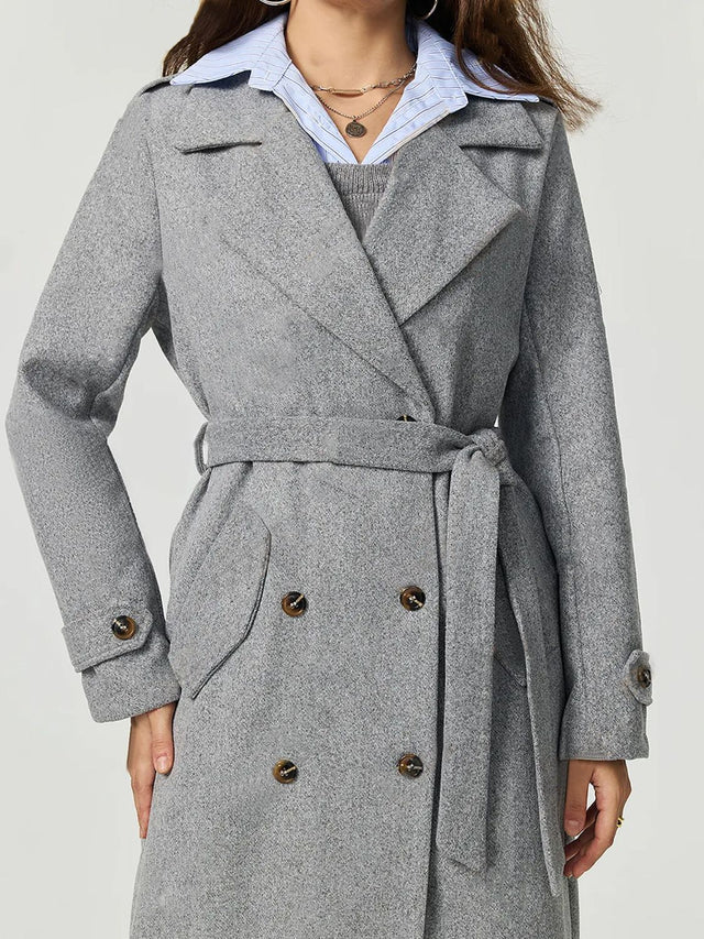 Collared Neck Long Sleeve Longline Coat | Hanalas