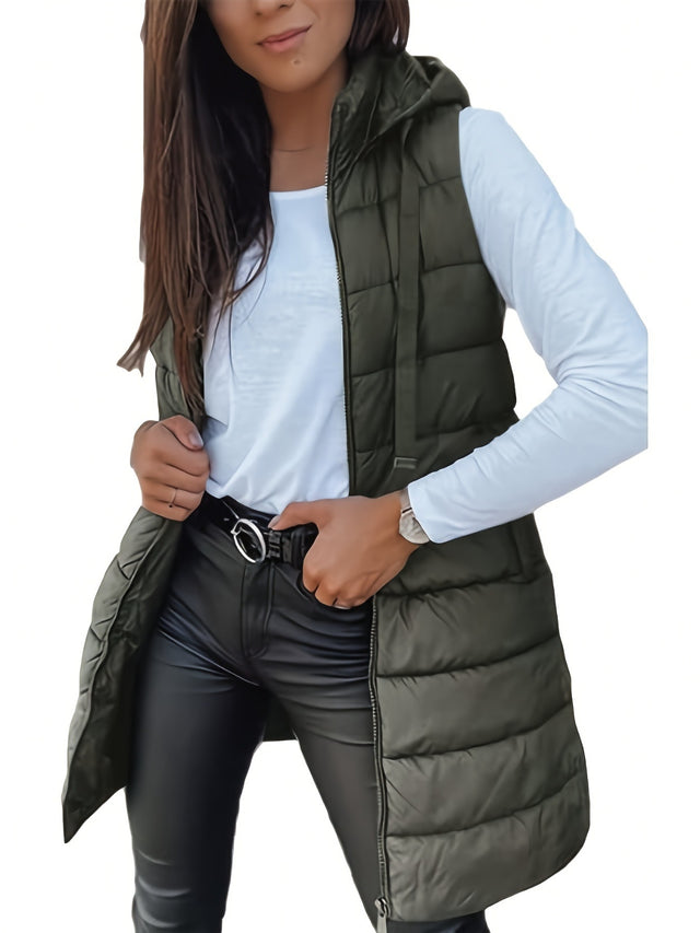 Plus Size Zip Up Hooded Vest Coat | Hanalas