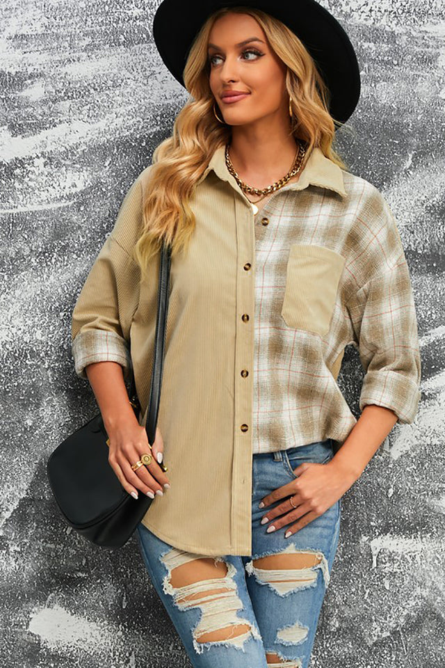 Plaid Button Up Drop Shoulder Shacket | Hanalas