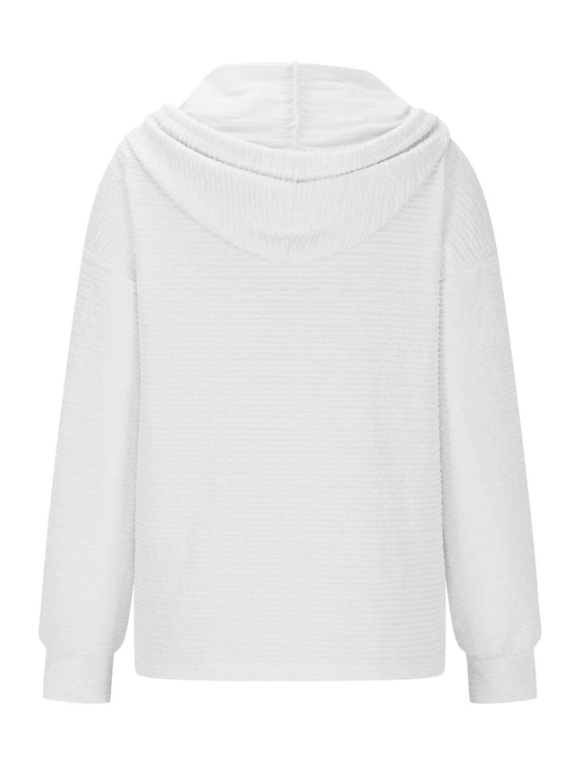 Drawstring Quarter Button Long Sleeve Hoodie | Hanalas