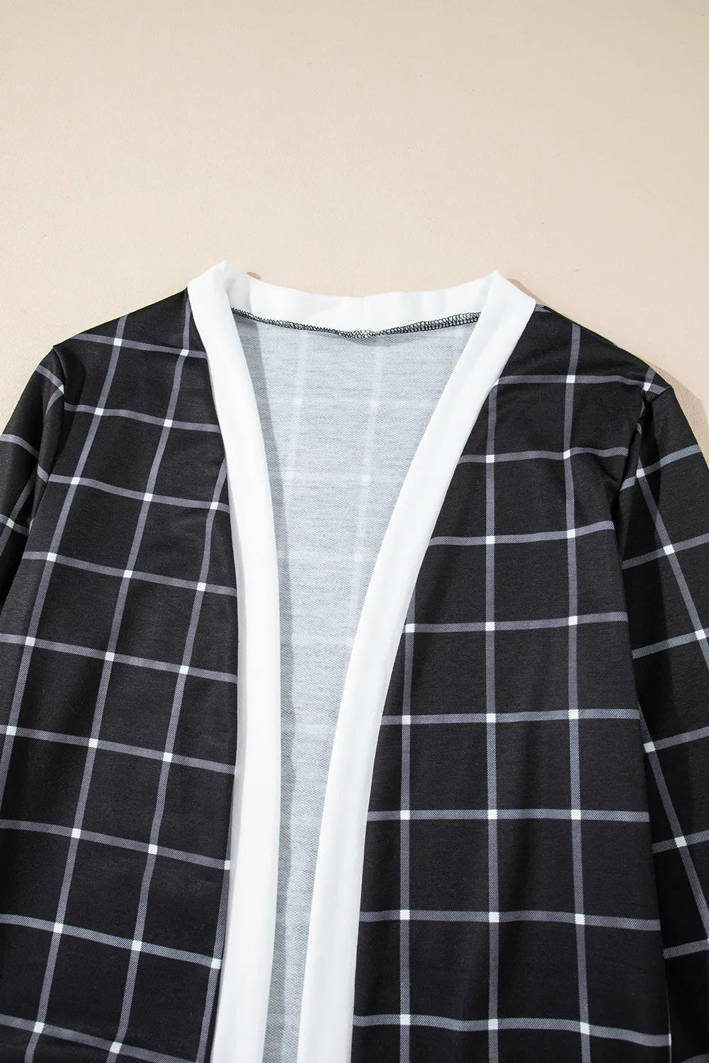 Plaid Open Front Long Sleeve Cover Up