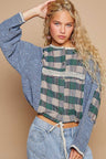 POL Round Neck Long Sleeve Plaid Shirt