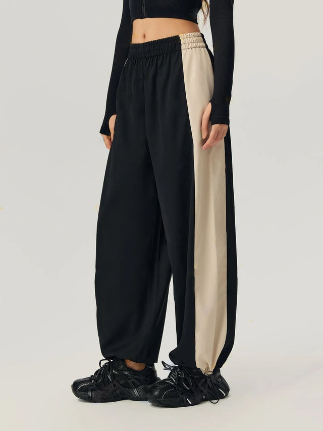 Drawstring Hem Contrast Elastic Waist Pants | Hanalas