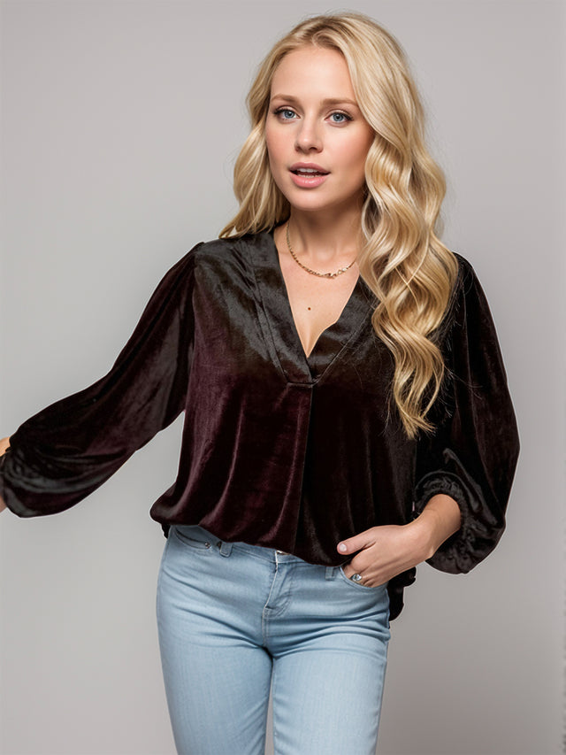 V-Neck Three-Quarter Sleeve Blouse | Hanalas