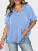 Lovelet Texture V-Neck Half Sleeve T-Shirt