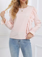 Ruffled Round Neck Long Sleeve Blouse | Hanalas