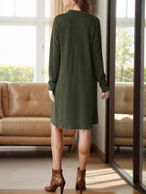 Notched Long Sleeve Mini Dress with Pockets