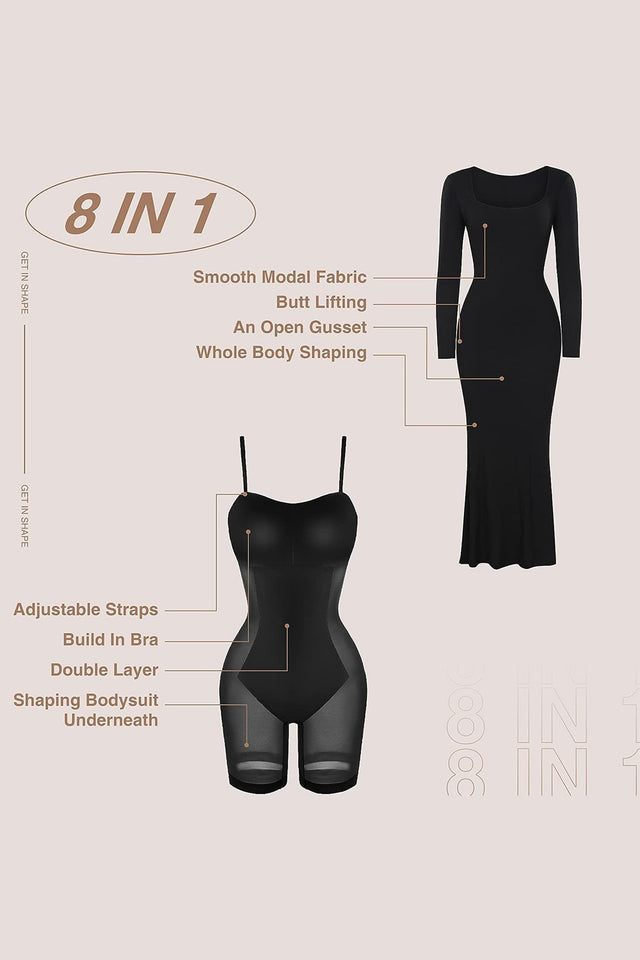 Basic Bae Built-In Shapewear Square Neck Long Sleeve Maxi Dress Trendsi Hanalas