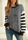 Striped Round Neck Dropped Shoulder Sweater | Hanalas