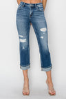 RISEN Full Size Cuffed Ankle Distressed Straight Jeans Trendsi Hanalas