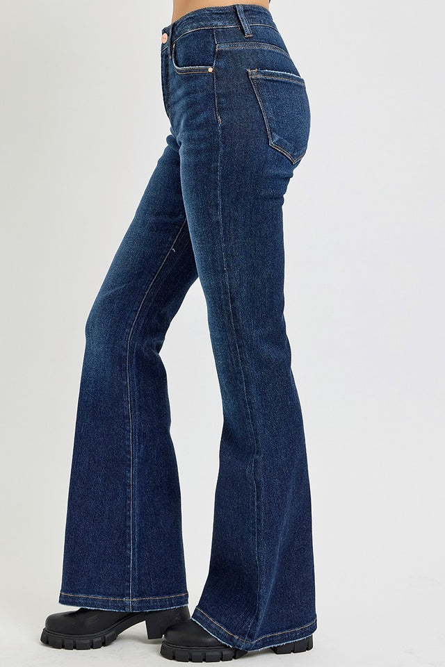 RISEN Full Size High Rise Flare Jeans with Pockets Trendsi Hanalas