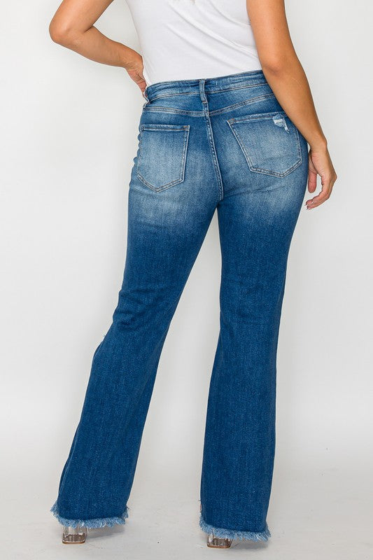 bytos Full Size Raw Hem Distressed High Rise Bootcut Jeans | Hanalas