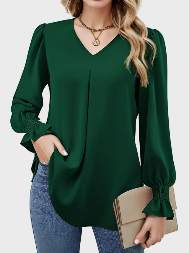 V-Neck Flounce Sleeve Top | Hanalas