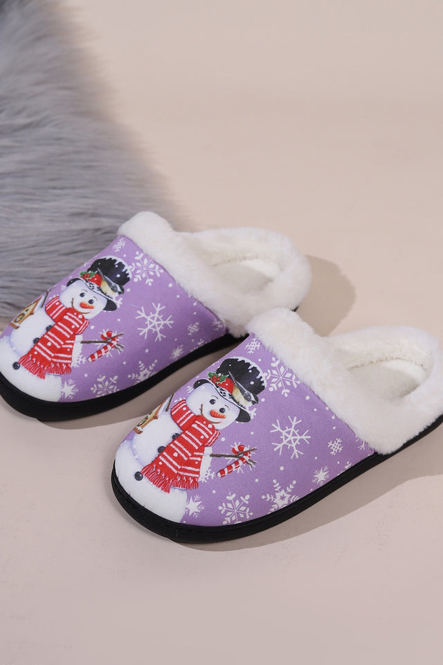 Snowman Round Toe Faux Fur Slippers | Hanalas