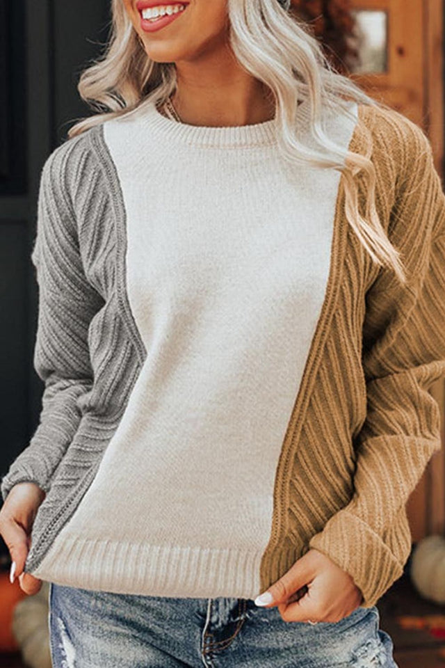 Color Block Textured Drop Shoulder Sweater | Hanalas