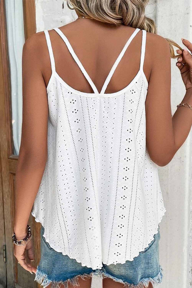 Pink Eyelet Strappy Scoop-Neck Tank Top | Hanalas