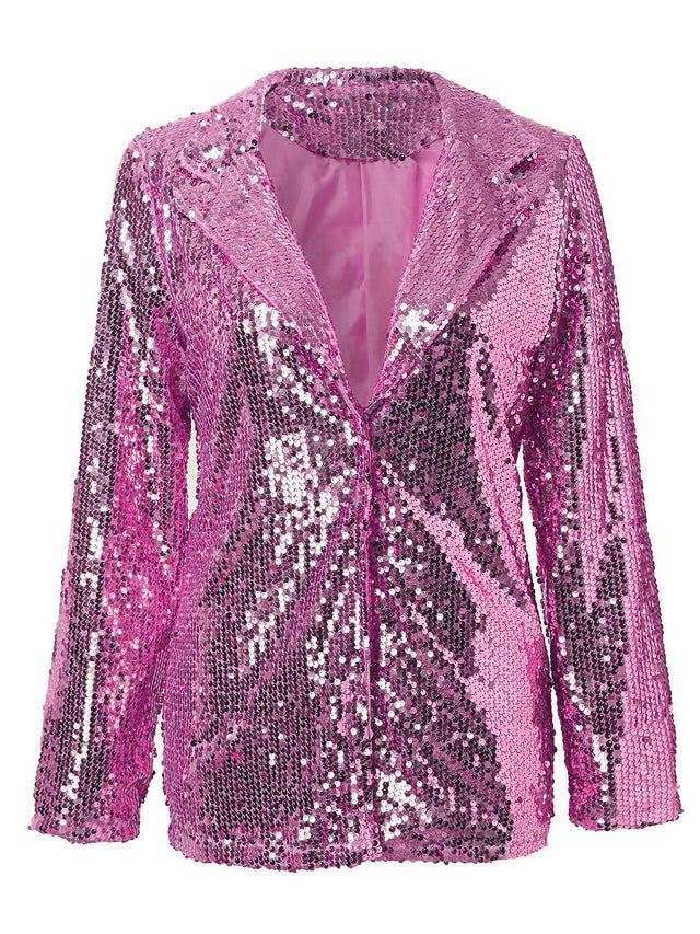 Sequin Lapel Collar Long Sleeve Blazer | Hanalas