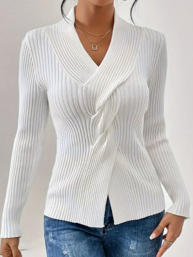 Twist Front Ribbed Long Sleeve Sweater | Hanalas