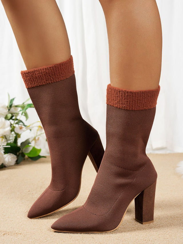 Mesh Point Toe Block Heel Boots | Hanalas