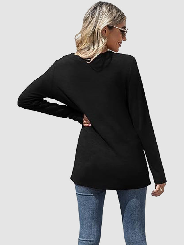 Lace Detail V-Neck Long Sleeve T-Shirt | Hanalas