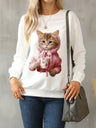 Cat Round Neck Long Sleeve Sweatshirt | Hanalas