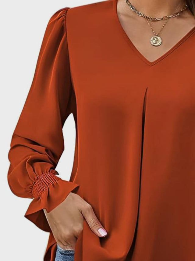 V-Neck Flounce Sleeve Top | Hanalas