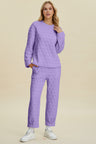 Double Take Full Size Texture Round Neck Long Sleeve Top and Pants Set | Hanalas