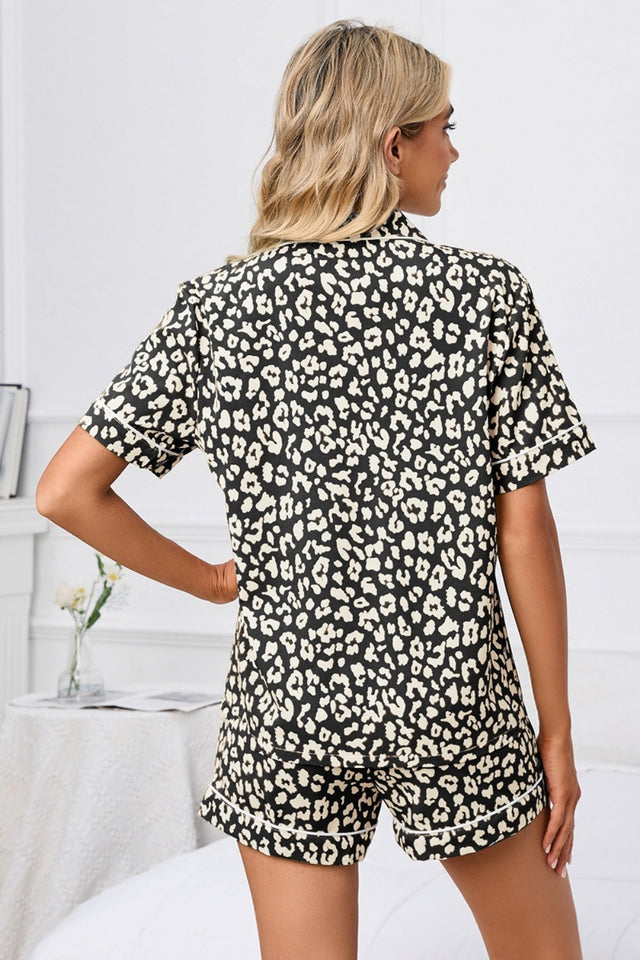 Full Size Leopard Short Sleeve Top and Shorts Lounge Set Plus Size | Hanalas