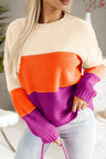 Color Block Drop Shoulder Round Neck Sweater | Hanalas