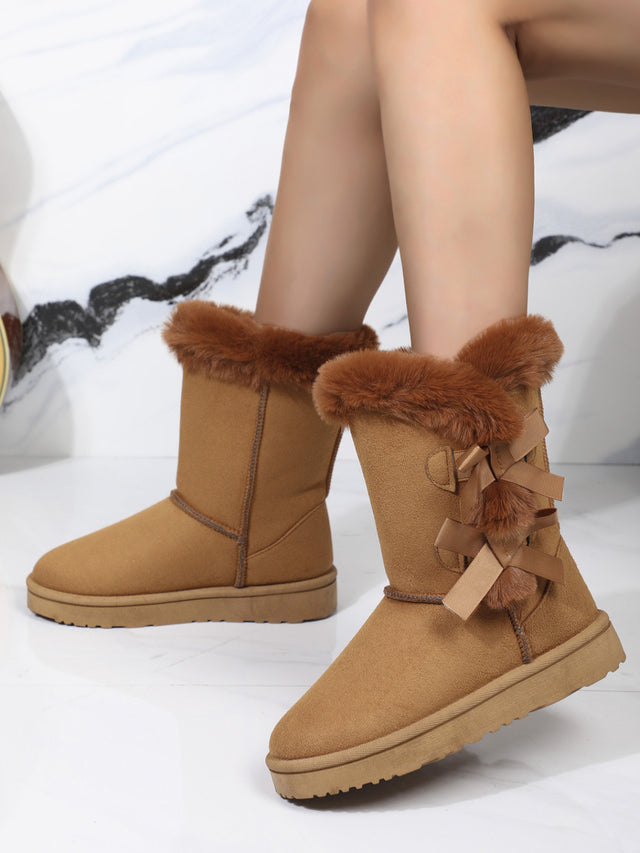 Bow Thermal Faux Fur Suede Boots | Hanalas